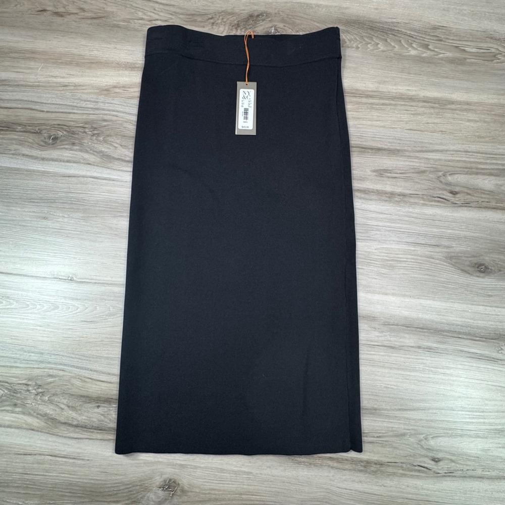 NWT Eva Mendes New York & Company Black Knit Midi Skirt S Minimalist Chic
